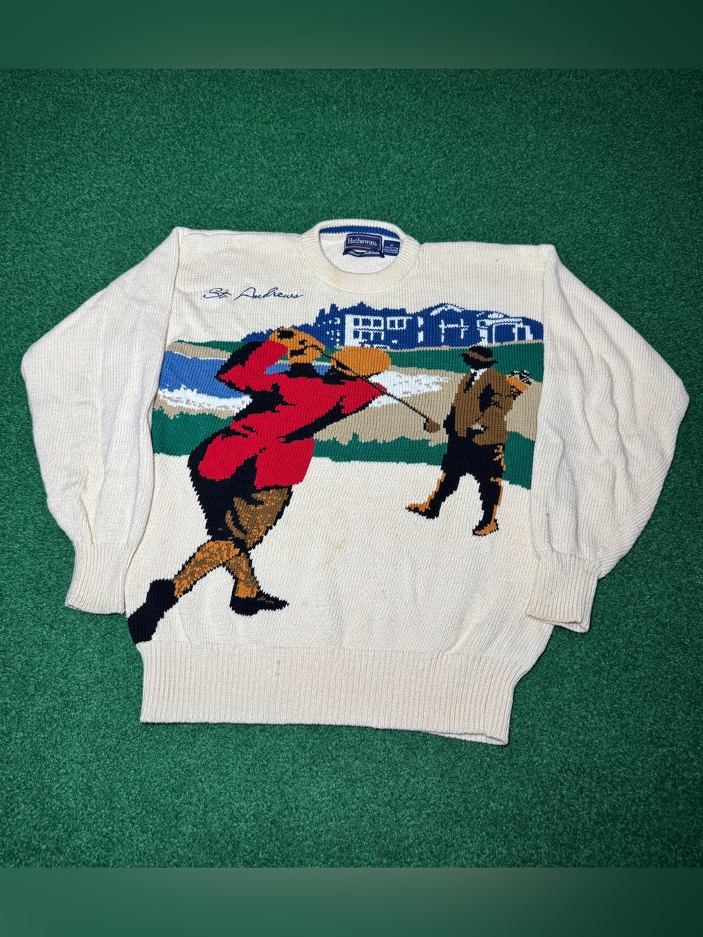 Vintage Hathaway Golf Sweater Size Medium Hand Intarsia 90's Knit Pullover
